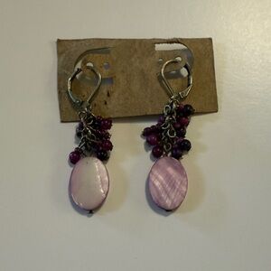 Silver Tone Purple Beaded Drop Dangle Earrings Casual Minimalist Funky Boho